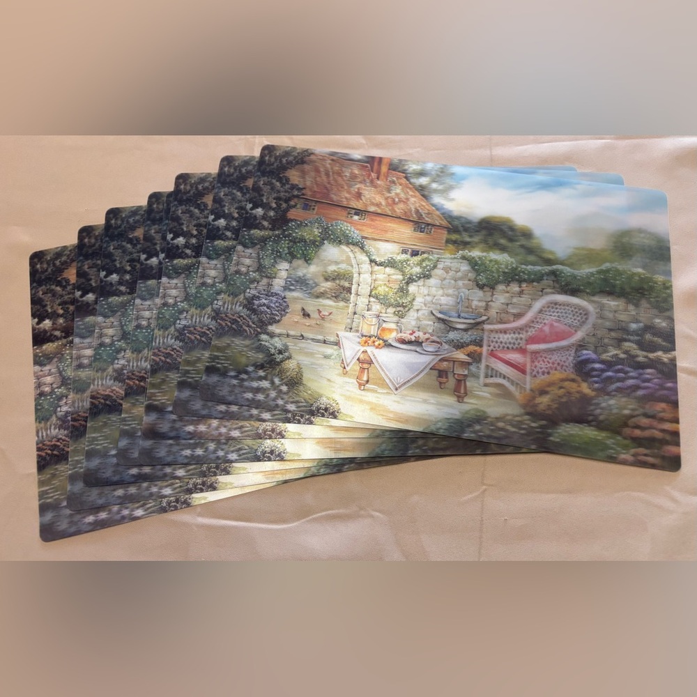 Charming Cottage Scene Placemats Vintage Holographic 3D‎